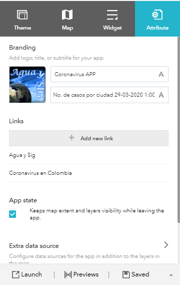 Atributos aplicación ArcGis Online